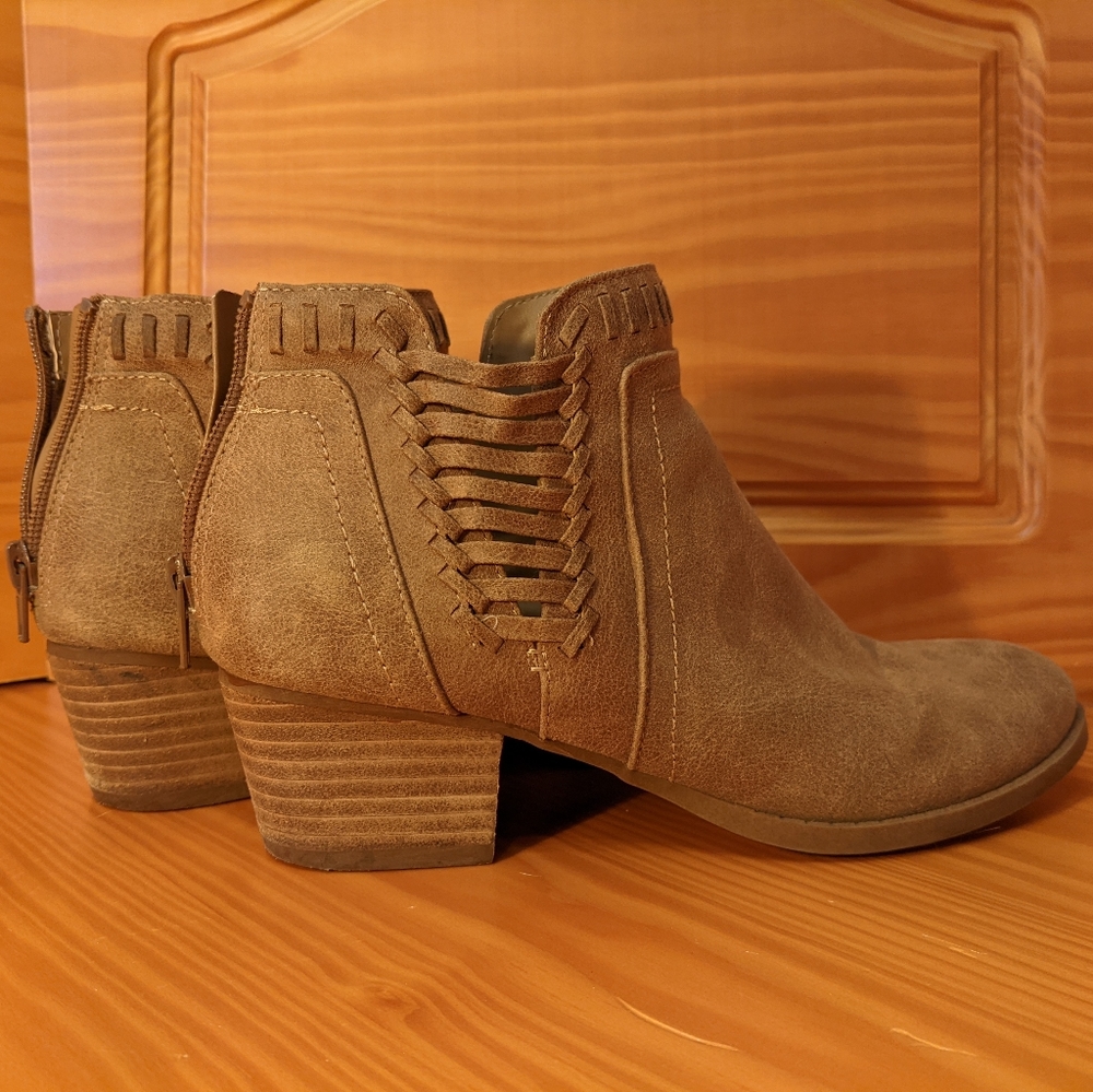 Light brown faux leather ankle boots